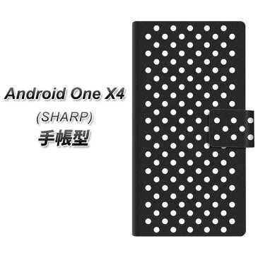 Android One X4 手帳型 スマホケース カバー 【059 ドット柄（水玉）ブラック×ホワイト】