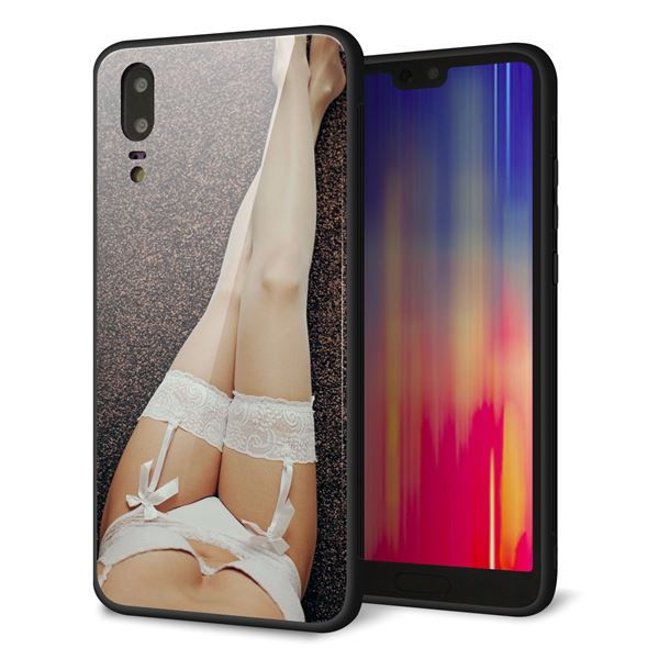 HUAWEI P20 EML-L29C スマホケース 背面 ガラス TPU デザイン 【 KM888 ストッキング 】 印刷 光沢 メール便送料無料