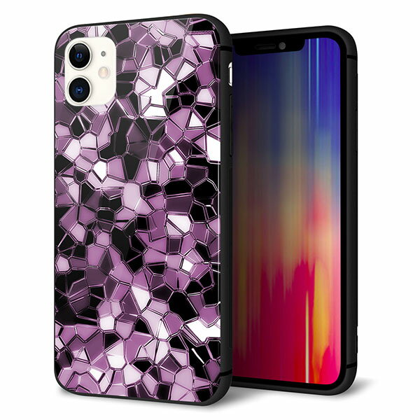 乐天商城 - iPhone11 (6.1インチ) ケース カバー スマホケース 背面 ガラス TPU ガラプリ 【テクニカルミラーパープル 】 ストラップ穴 ストラップホール付き MMLM