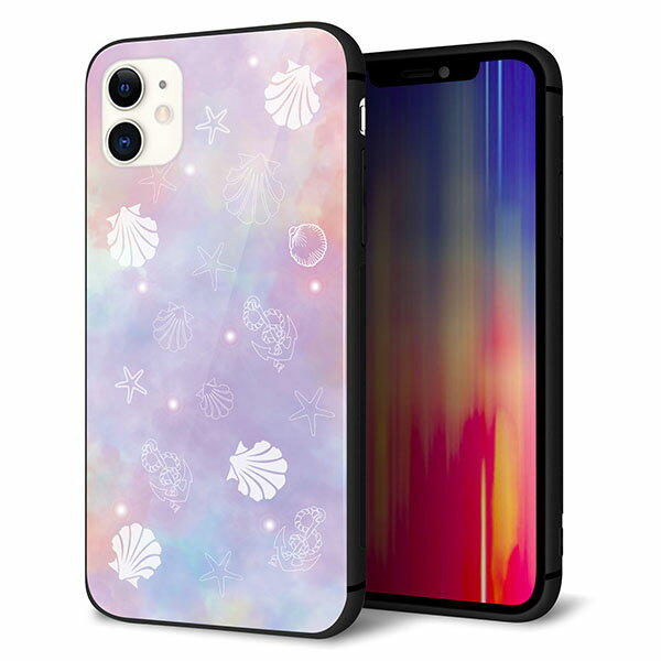 Rakuten - iPhone11 (6.1インチ) ケース カバー スマホケース 背面 ガラス TPU ガラプリ 【シェル柄 】 ストラップ穴 ストラップホール付き MMLM