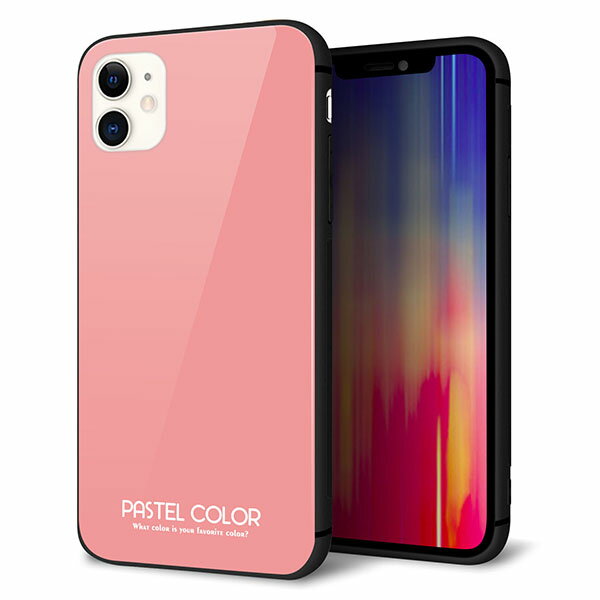 乐天商城 - iPhone11 (6.1インチ) ケース カバー スマホケース 背面 ガラス TPU ガラプリ 【パステルカラー(パステルレッド) 】 ストラップ穴 ストラップホール付き MMLM
