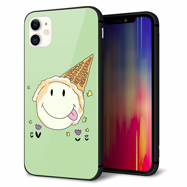 Rakuten - iPhone11 (6.1インチ) ケース カバー スマホケース 背面 ガラス TPU ガラプリ 【アイスクリーム 】 ストラップ穴 ストラップホール付き MMLM