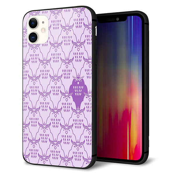 乐天商城 - iPhone11 (6.1インチ) ケース カバー スマホケース 背面 ガラス TPU ガラプリ 【パターン ミミズク 】 ストラップ穴 ストラップホール付き MMLM