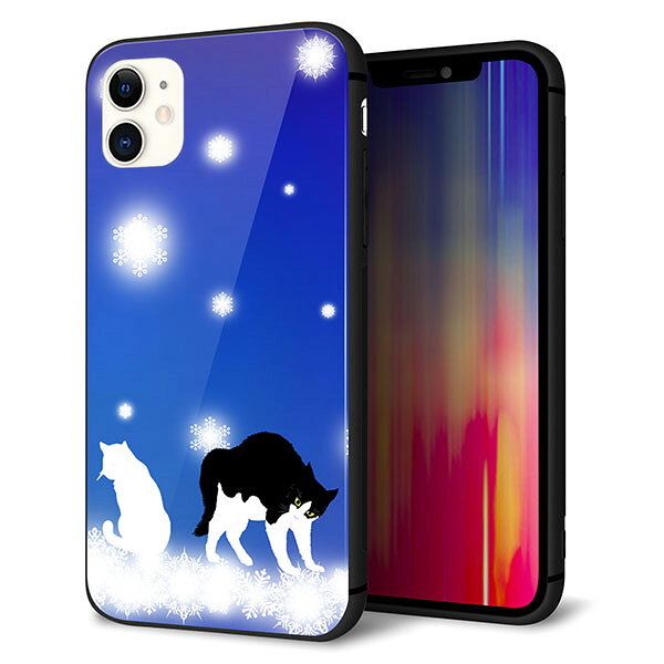 Rakuten - iPhone11 (6.1インチ) ケース カバー スマホケース 背面 ガラス TPU ガラプリ 【雪の結晶 はちわれ 】 ストラップ穴 ストラップホール付き MMLM