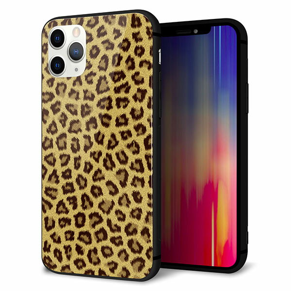 iPhone11 Pro (5.8インチ) ケース カバー スマホケース 背面 ガラス TPU ガラプリ 【ヒョウ柄ベーシックSゴールド 】 ストラップ穴 ストラップホール付き メール便送料無料