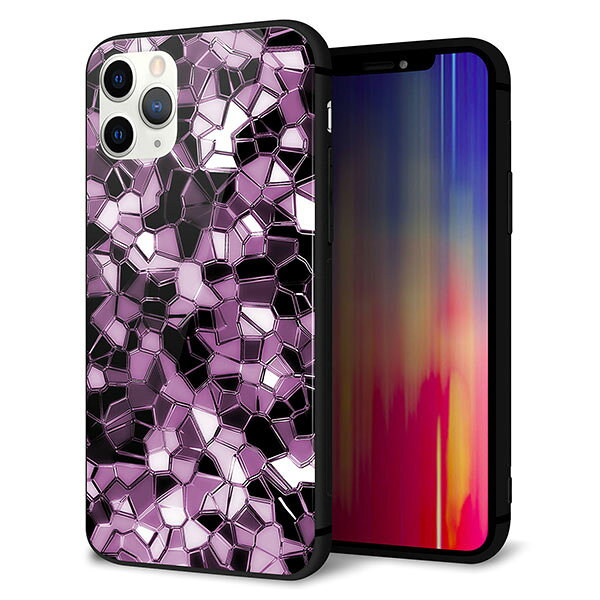 乐天商城 - iPhone11 Pro (5.8インチ) ケース カバー スマホケース 背面 ガラス TPU ガラプリ 【テクニカルミラーパープル 】 ストラップ穴 ストラップホール付き MMLM