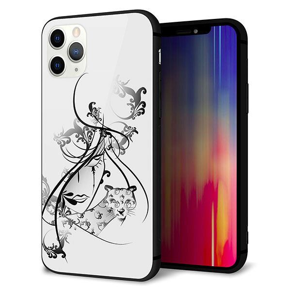 乐天商城 - iPhone11 Pro (5.8インチ) ケース カバー スマホケース 背面 ガラス TPU ガラプリ 【パンサーと美女 】 ストラップ穴 ストラップホール付き MMLM