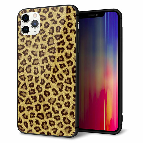 Rakuten - iPhone11 Pro Max　(6.5インチ) ケース カバー スマホケース 背面 ガラス TPU ガラプリ 【ヒョウ柄ベーシックSゴールド 】 ストラップ穴 ストラップホール付き MMLM