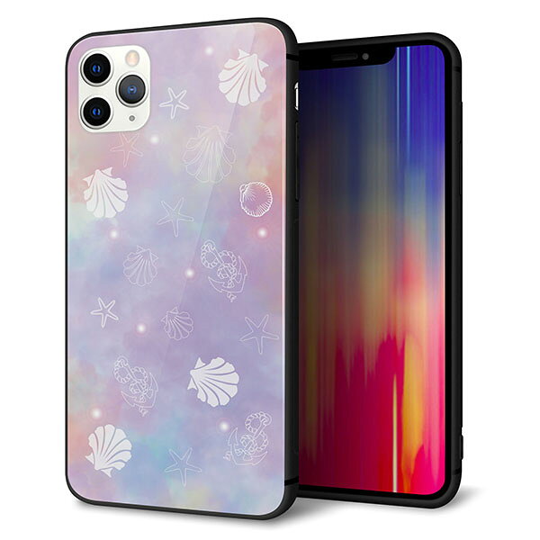 乐天商城 - iPhone11 Pro Max　(6.5インチ) ケース カバー スマホケース 背面 ガラス TPU ガラプリ 【シェル柄 】 ストラップ穴 ストラップホール付き MMLM