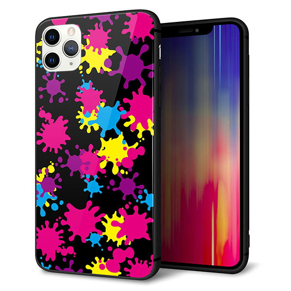 Rakuten - iPhone11 Pro Max　(6.5インチ) ケース カバー スマホケース 背面 ガラス TPU ガラプリ 【ペイントブラック 】 ストラップ穴 ストラップホール付き MMLM