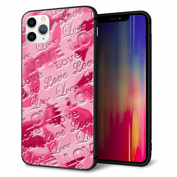 Rakuten - iPhone11 Pro Max　(6.5インチ) ケース カバー スマホケース 背面 ガラス TPU ガラプリ 【フラワーヴェルニLOVE濃いピンク 】 ストラップ穴 ストラップホール付き MMLM