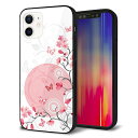 iPhone12 ケース カバー スマホケース 背面 ガラス TPU ガラプリ 【花と蝶 うす桃色】 MMLM