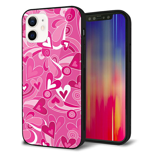 Rakuten - iPhone12 ケース カバー スマホケース 背面 ガラス TPU ガラプリ 【ピンクのハート】 MMLM