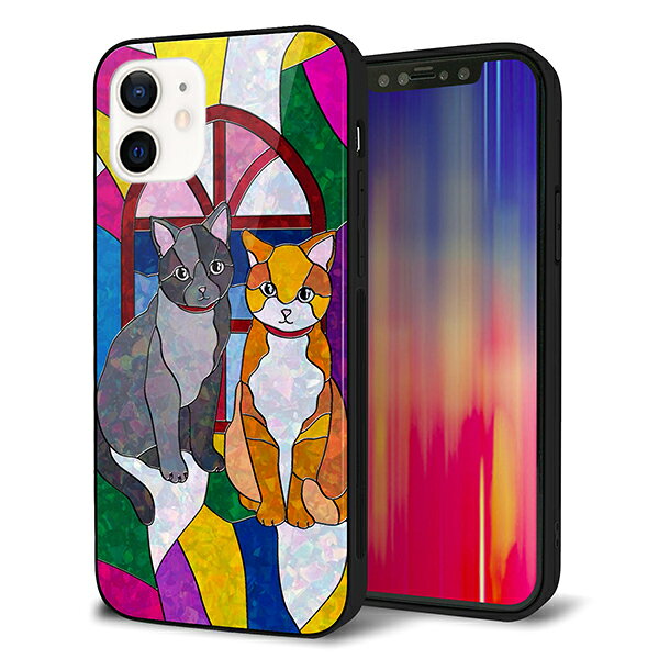 乐天商城 - iPhone12 ケース カバー スマホケース 背面 ガラス TPU ガラプリ 【ステンドグラス ネコ】 MMLM