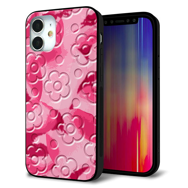Rakuten - iPhone12 mini ケース カバー スマホケース 背面 ガラス TPU ガラプリ 【フラワーヴェルニ花濃いピンク】 MMLM