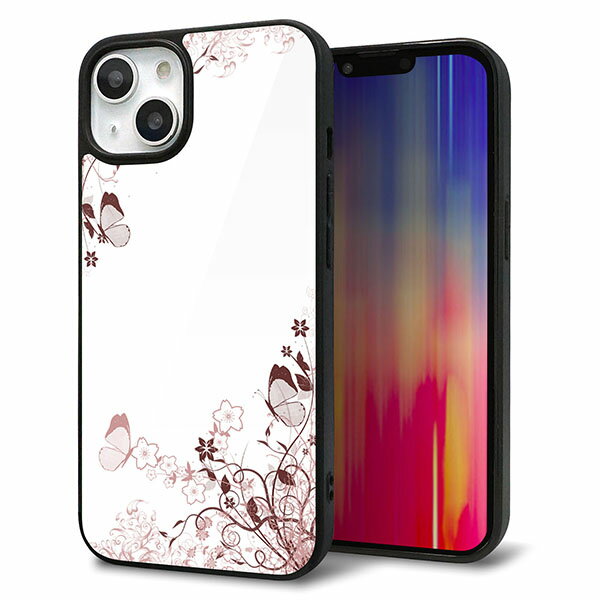 Rakuten - iPhone13 ケース カバー 背面 ガラス TPU デザイン ガラプリ 【142 桔梗と桜と蝶】 印刷 光沢 MMLM
