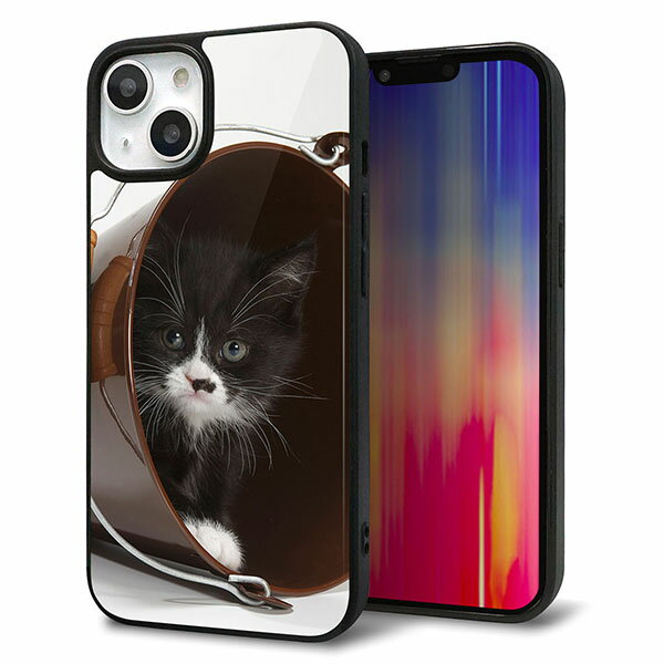 Rakuten - iPhone13 ケース カバー 背面 ガラス TPU デザイン ガラプリ 【VA800 ネコとバケツ】 印刷 光沢 MMLM