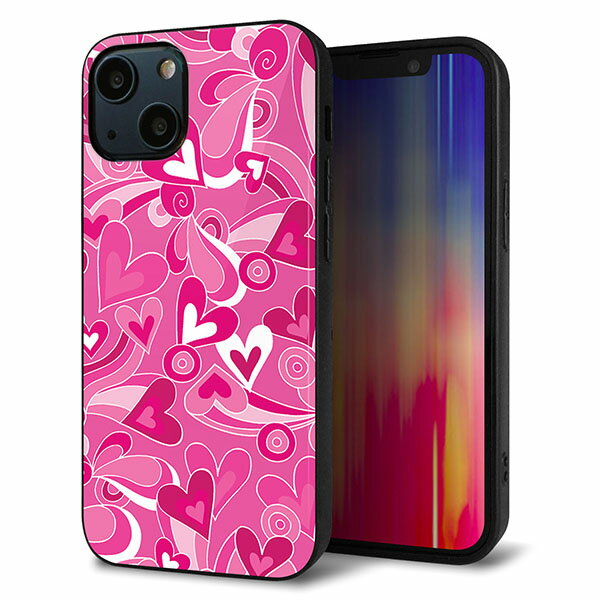 Rakuten - iPhone13 mini ケース カバー 背面 ガラス TPU デザイン ガラプリ 【383 ピンクのハート】 印刷 光沢 MMLM
