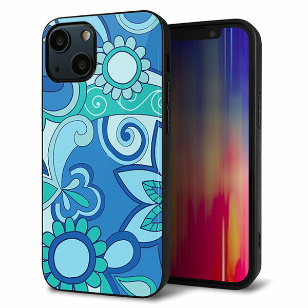 乐天商城 - iPhone13 mini ケース カバー 背面 ガラス TPU デザイン ガラプリ 【409 ブルーミックス】 印刷 光沢 MMLM