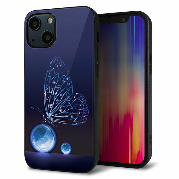 乐天商城 - iPhone13 mini ケース カバー 背面 ガラス TPU デザイン ガラプリ 【418 神秘の蝶】 印刷 光沢 MMLM