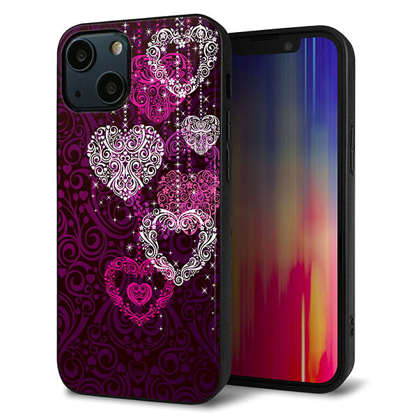 Rakuten - iPhone13 mini ケース カバー 背面 ガラス TPU デザイン ガラプリ 【468 ハートのシャンデリア】 印刷 光沢 MMLM