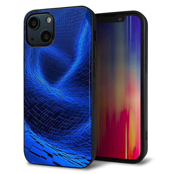 Rakuten - iPhone13 mini ケース カバー 背面 ガラス TPU デザイン ガラプリ 【1302 ワープブルー】 印刷 光沢 MMLM
