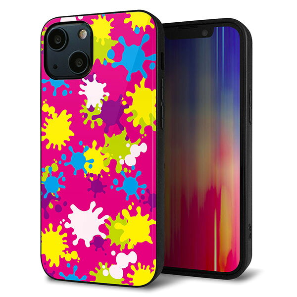 乐天商城 - iPhone13 mini ケース カバー 背面 ガラス TPU デザイン ガラプリ 【MA876 ペイントピンク】 印刷 光沢 MMLM