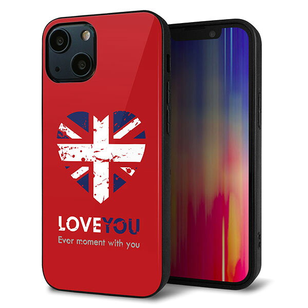 乐天商城 - iPhone13 mini ケース カバー 背面 ガラス TPU デザイン ガラプリ 【SC804 ユニオンジャック ハートビンテージレッド】 印刷 光沢 MMLM
