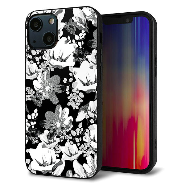 乐天商城 - iPhone13 mini ケース カバー 背面 ガラス TPU デザイン ガラプリ 【SC913 花柄モノトーン 02】 印刷 光沢 MMLM