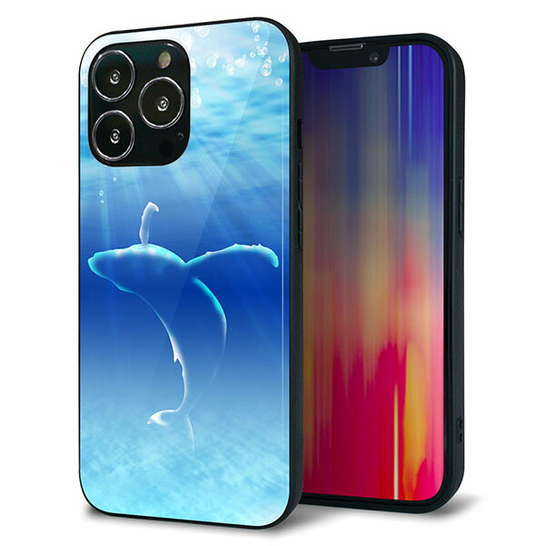 iPhone13 Pro ケース カバー 背面 ガラス TPU デザイン ガラプリ 【1047 海の守り神くじら】 印刷 光沢 MMLM