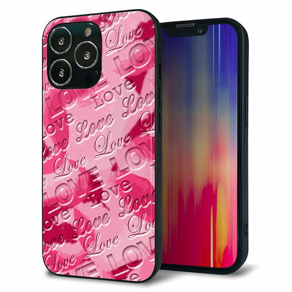 Rakuten - iPhone13 Pro ケース カバー 背面 ガラス TPU デザイン ガラプリ 【SC845 フラワーヴェルニLOVE濃いピンク】 印刷 光沢 MMLM