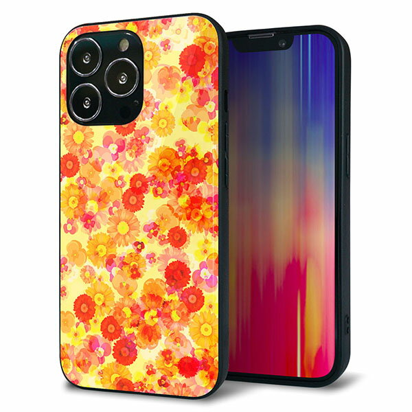 Rakuten - iPhone13 Pro ケース カバー 背面 ガラス TPU デザイン ガラプリ 【SC867 リバティプリント フルールドパルファン イエロー】 印刷 光沢 MMLM