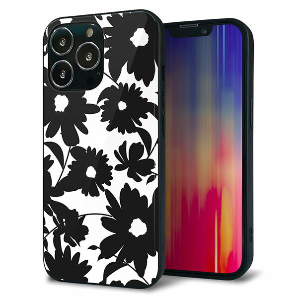 Rakuten - iPhone13 Pro ケース カバー 背面 ガラス TPU デザイン ガラプリ 【SC916 花柄モノトーン 05】 印刷 光沢 MMLM