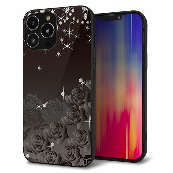 乐天商城 - iPhone13 Pro Max ケース カバー 背面 ガラス TPU デザイン ガラプリ 【327 薔薇とダイヤモンド】 印刷 光沢 MMLM