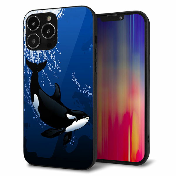 Rakuten - iPhone13 Pro Max ケース カバー 背面 ガラス TPU デザイン ガラプリ 【423 シャチ】 印刷 光沢 MMLM
