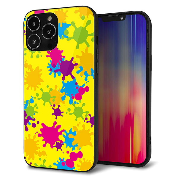 Rakuten - iPhone13 Pro Max ケース カバー 背面 ガラス TPU デザイン ガラプリ 【MA879 ペイントイエロー】 印刷 光沢 MMLM