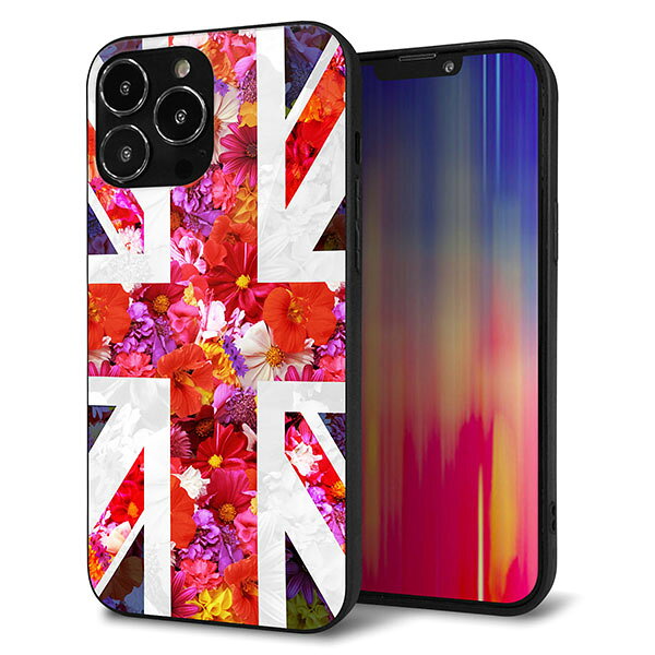 Rakuten - iPhone13 Pro Max ケース カバー 背面 ガラス TPU デザイン ガラプリ 【SC801 ユニオンジャック リアルフラワー】 印刷 光沢 MMLM