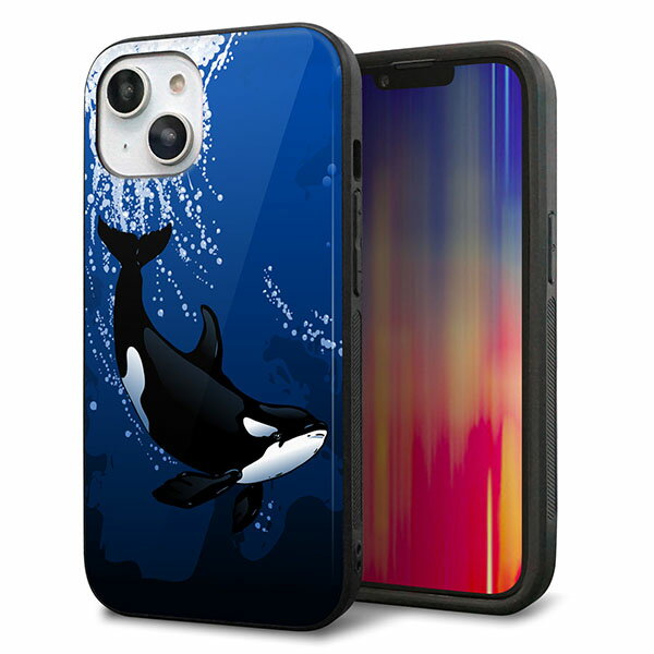 Rakuten - iPhone14 ケース カバー 背面 ガラス TPU デザイン ガラプリ 【423 シャチ】 印刷 光沢 MMLM