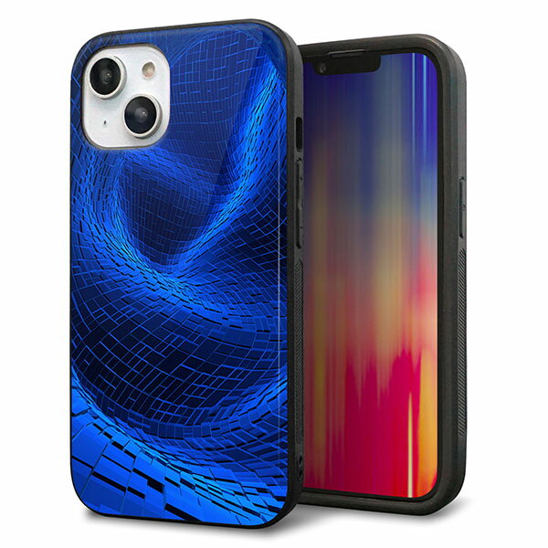 Rakuten - iPhone14 ケース カバー 背面 ガラス TPU デザイン ガラプリ 【1302 ワープブルー】 印刷 光沢 MMLM