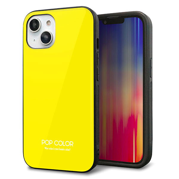 Rakuten - iPhone14 ケース カバー 背面 ガラス TPU デザイン ガラプリ 【KM904 ポップカラー(イエロー)】 印刷 光沢 MMLM