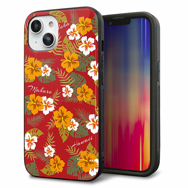 乐天商城 - iPhone14 ケース カバー 背面 ガラス TPU デザイン ガラプリ 【SC885 ハワイアンアロハレトロ レッド】 印刷 光沢 MMLM