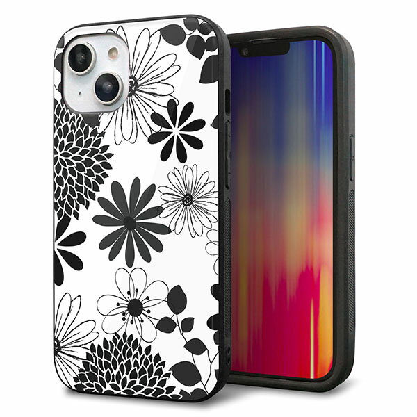 Rakuten - iPhone14 ケース カバー 背面 ガラス TPU デザイン ガラプリ 【SC912 花柄モノトーン 01】 印刷 光沢 MMLM
