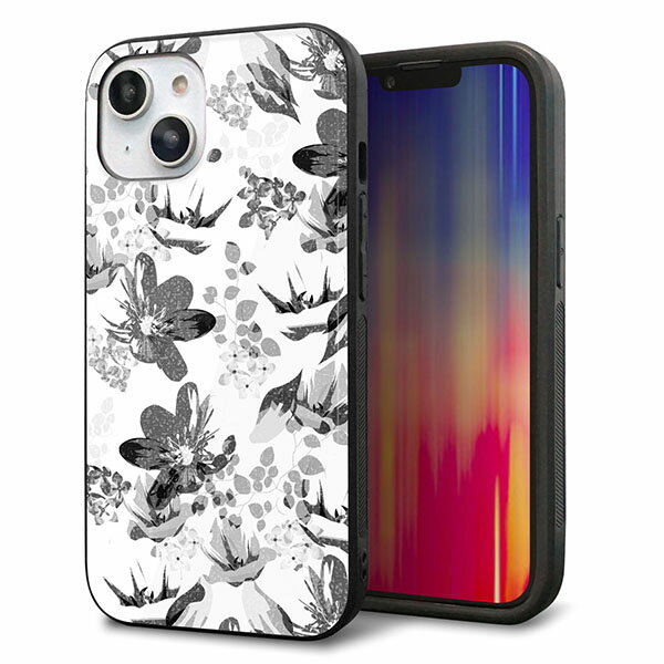 乐天商城 - iPhone14 ケース カバー 背面 ガラス TPU デザイン ガラプリ 【SC914 花柄モノトーン 03】 印刷 光沢 MMLM