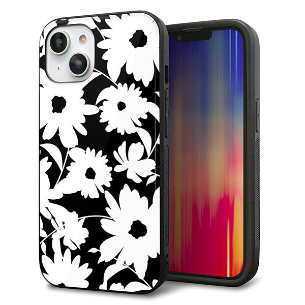 Rakuten - iPhone14 ケース カバー 背面 ガラス TPU デザイン ガラプリ 【SC915 花柄モノトーン 04】 印刷 光沢 MMLM