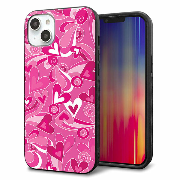 乐天商城 - iPhone14 Plus ケース カバー 背面 ガラス TPU デザイン ガラプリ 【383 ピンクのハート】 印刷 光沢 MMLM