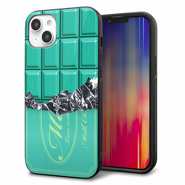 Rakuten - iPhone14 Plus ケース カバー 背面 ガラス TPU デザイン ガラプリ 【554 板チョコ-ミント】 印刷 光沢 MMLM