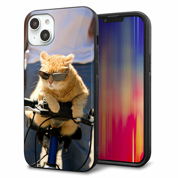 Rakuten - iPhone14 Plus ケース カバー 背面 ガラス TPU デザイン ガラプリ 【595 にゃんとサイクル】 印刷 光沢 MMLM
