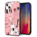 iPhone14 Plus ケース カバー 背面 ガラス TPU デザイン ガラプリ 【EK813 ビューティフルパリレッド】 印刷 光沢 MMLM
