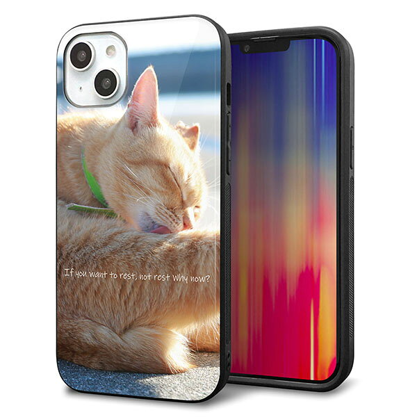 Rakuten - iPhone14 Plus ケース カバー 背面 ガラス TPU デザイン ガラプリ 【KM876 猫】 印刷 光沢 MMLM