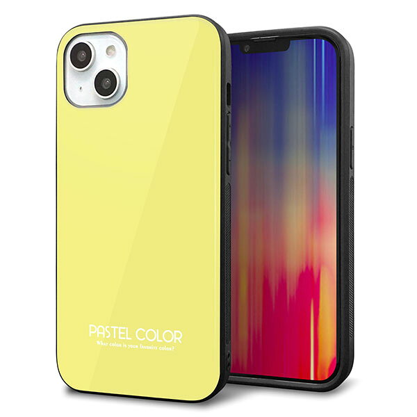 Rakuten - iPhone14 Plus ケース カバー 背面 ガラス TPU デザイン ガラプリ 【KM897 パステルカラー(パステルイエロー)】 印刷 光沢 MMLM